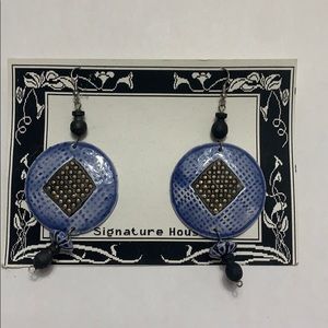 Blue plate dangle earrings